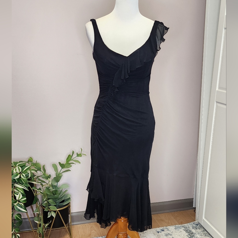 Elegant Black Ruffled Women's Dress